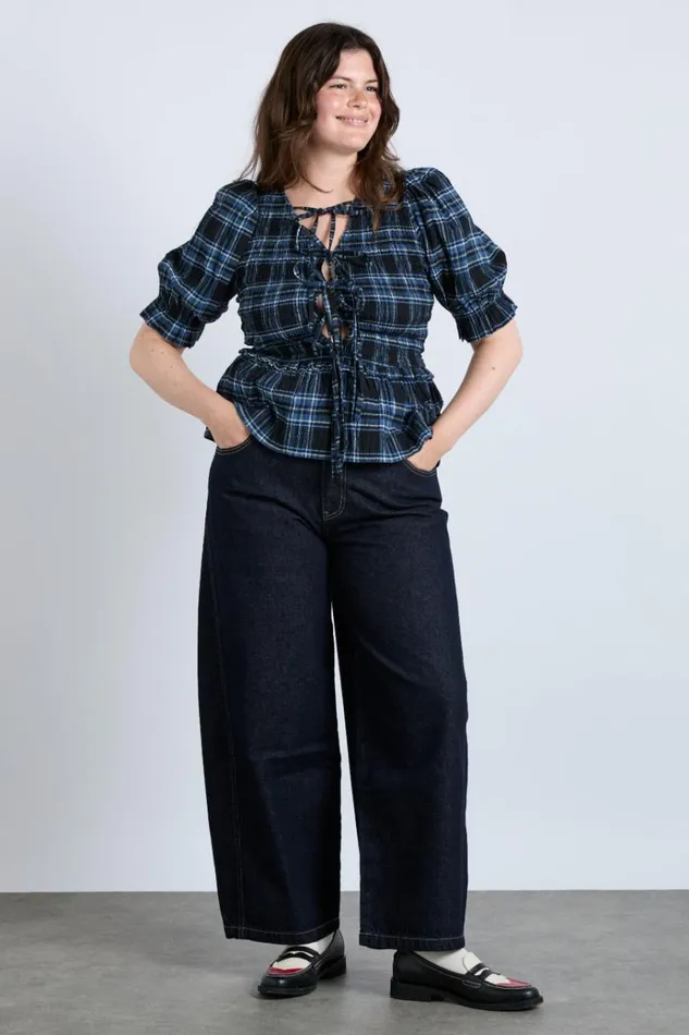 Women Tops Damson Madder Bluebelle Blouse 8211 Navy Check