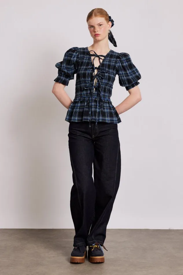 Women Tops Damson Madder Bluebelle Blouse 8211 Navy Check