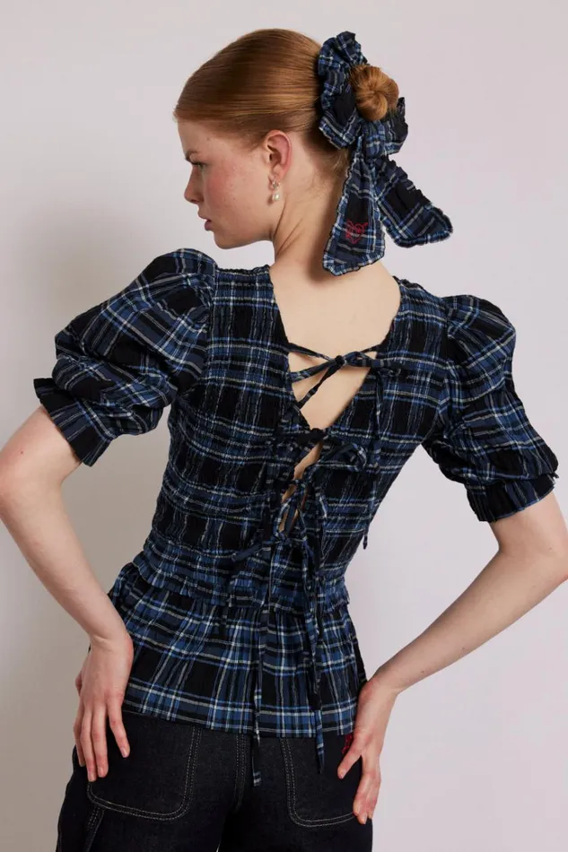 Women Tops Damson Madder Bluebelle Blouse 8211 Navy Check