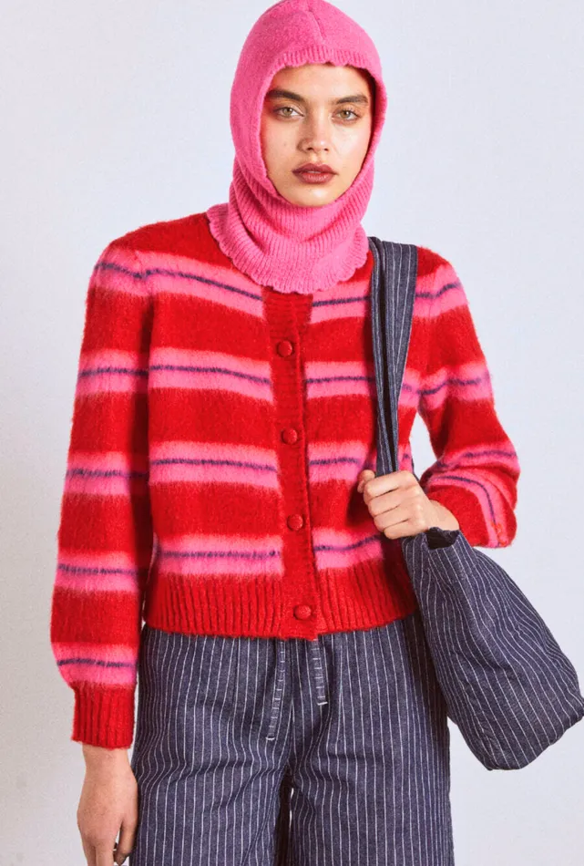 Women Tops Damson Madder Cece Stripe Cardigan 8211 Red and Pink Stripe