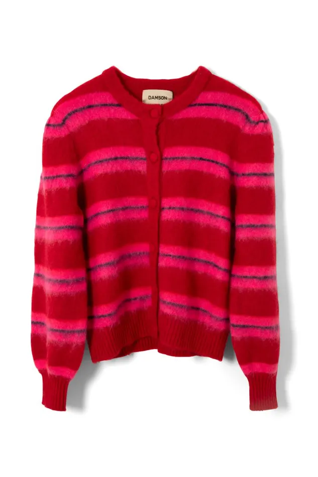 Women Tops Damson Madder Cece Stripe Cardigan 8211 Red and Pink Stripe