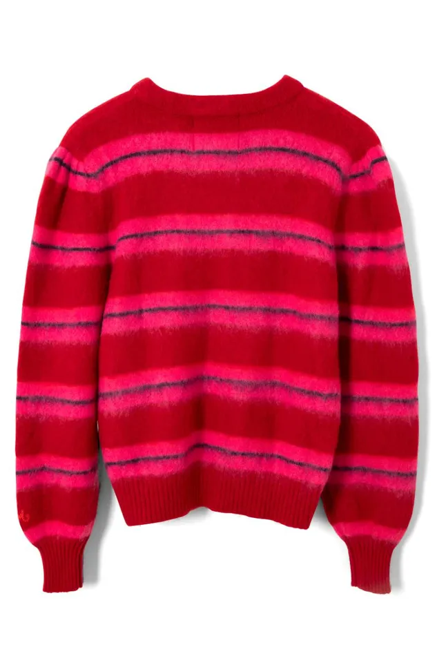 Women Tops Damson Madder Cece Stripe Cardigan 8211 Red and Pink Stripe