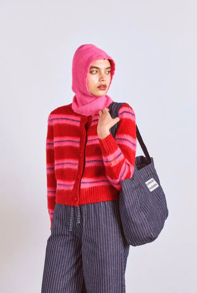 Women Tops Damson Madder Cece Stripe Cardigan 8211 Red and Pink Stripe