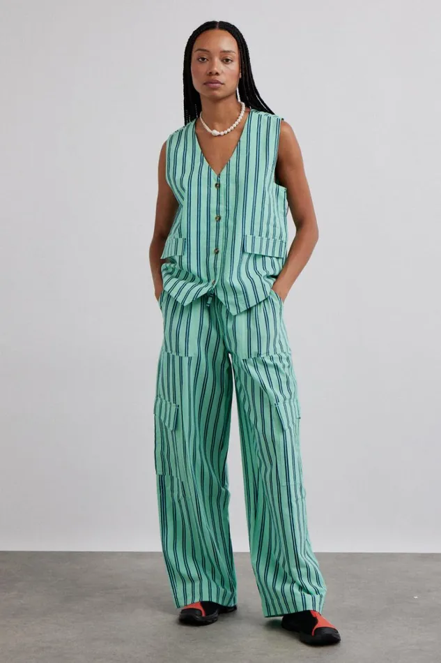 Women Tops Damson Madder Coco Oversized Waistcoat 8211 Mint Stripe