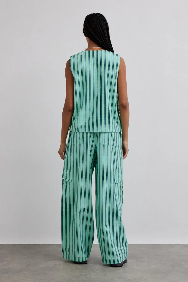 Women Tops Damson Madder Coco Oversized Waistcoat 8211 Mint Stripe