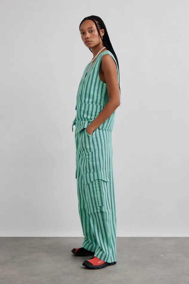 Women Tops Damson Madder Coco Oversized Waistcoat 8211 Mint Stripe