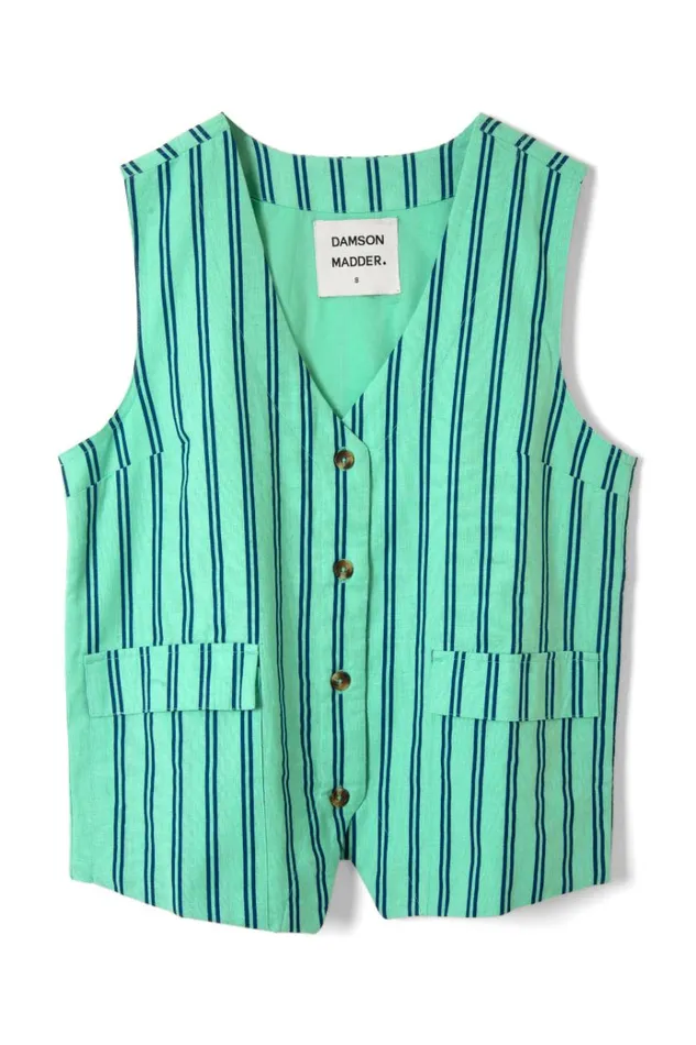 Women Tops Damson Madder Coco Oversized Waistcoat 8211 Mint Stripe
