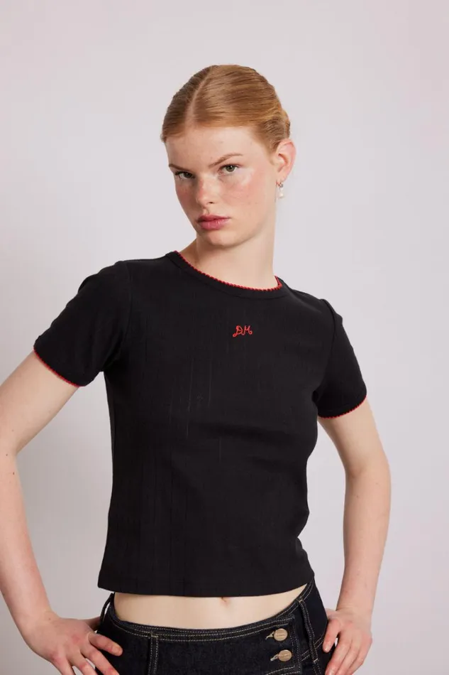 Women Tops Damson Madder Dm Shrunken Pointelle Tee