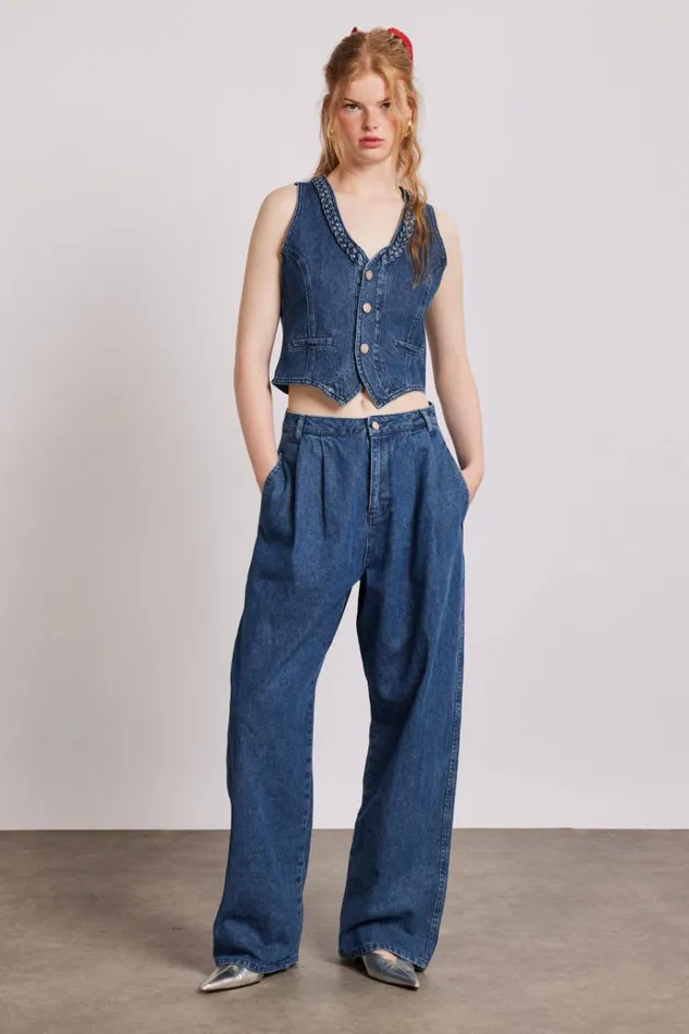 Women Tops Damson Madder Isla Denim Waistcoat 8211 Vintage Wash