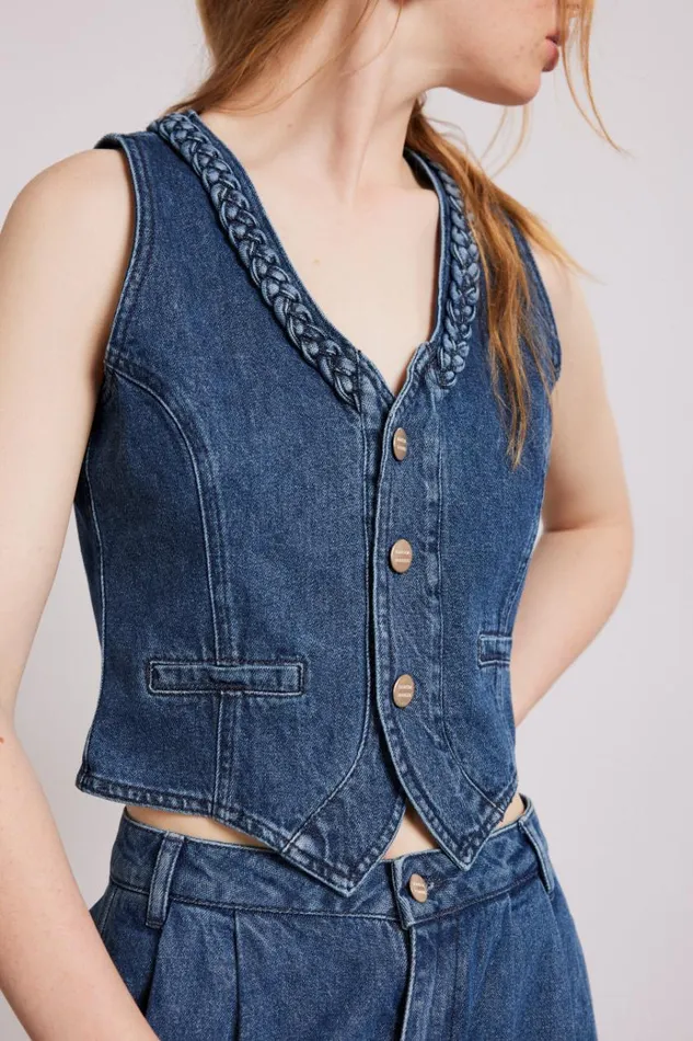 Women Tops Damson Madder Isla Denim Waistcoat 8211 Vintage Wash