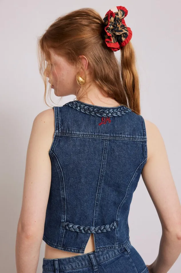 Women Tops Damson Madder Isla Denim Waistcoat 8211 Vintage Wash