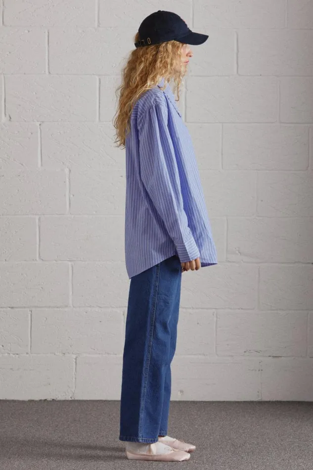 Women Tops Damson Madder Kendall Ruffle Shirt 8211 Blue Stripe