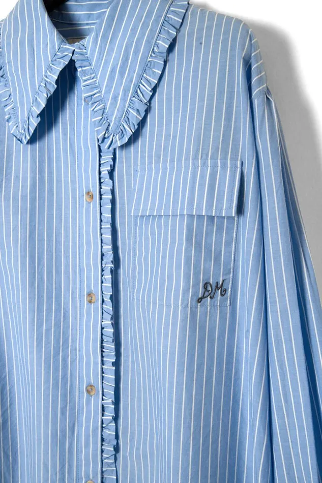 Women Tops Damson Madder Kendall Ruffle Shirt 8211 Blue Stripe