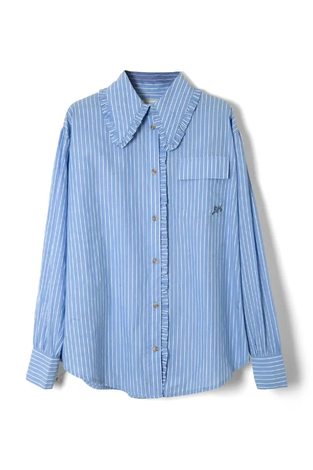 Women Tops Damson Madder Kendall Ruffle Shirt 8211 Blue Stripe