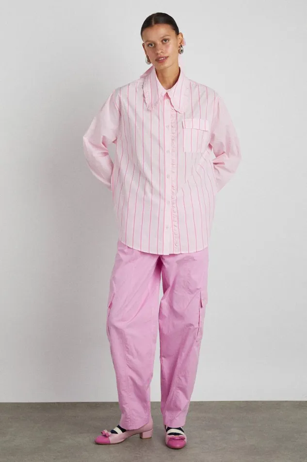 Women Tops Damson Madder Kendall Ruffle Shirt 8211 Pink Stripe Mix