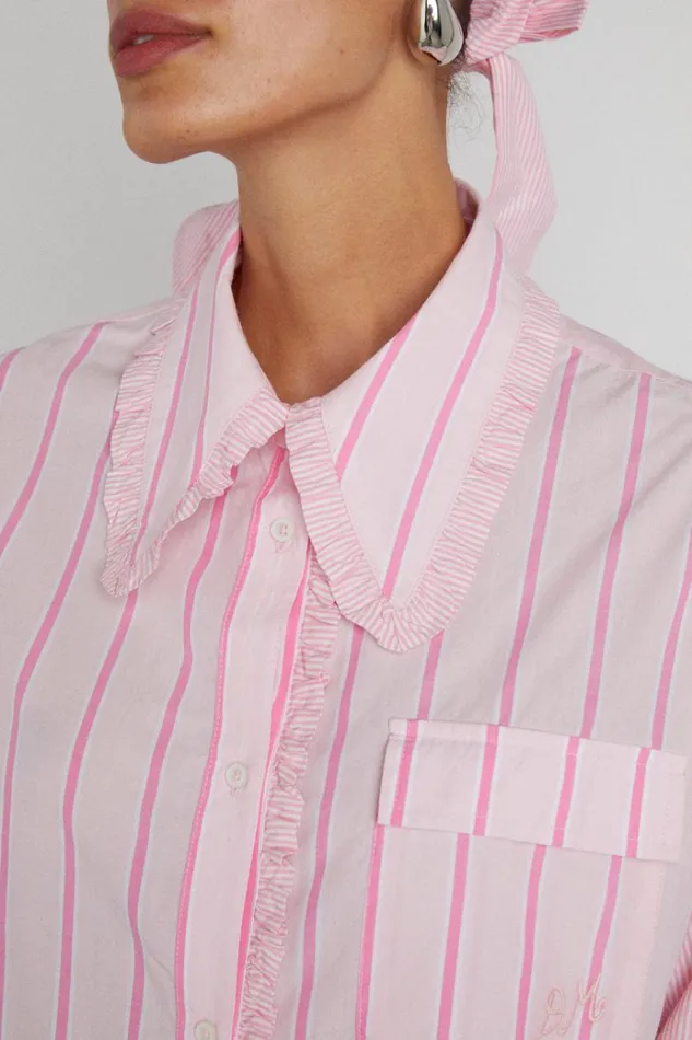 Women Tops Damson Madder Kendall Ruffle Shirt 8211 Pink Stripe Mix