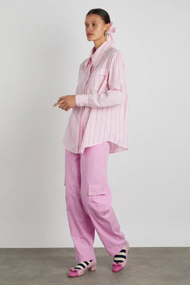 Women Tops Damson Madder Kendall Ruffle Shirt 8211 Pink Stripe Mix
