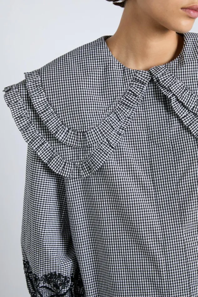 Women Tops Damson Madder Lois Double Collar Blouse 8211 Black Gingham