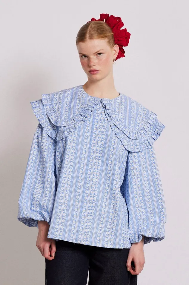 Women Tops Damson Madder Lois Double Collar Blouse 8211 Blue