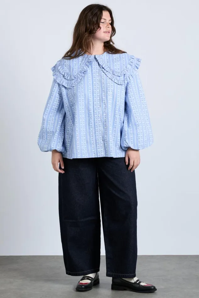 Women Tops Damson Madder Lois Double Collar Blouse 8211 Blue