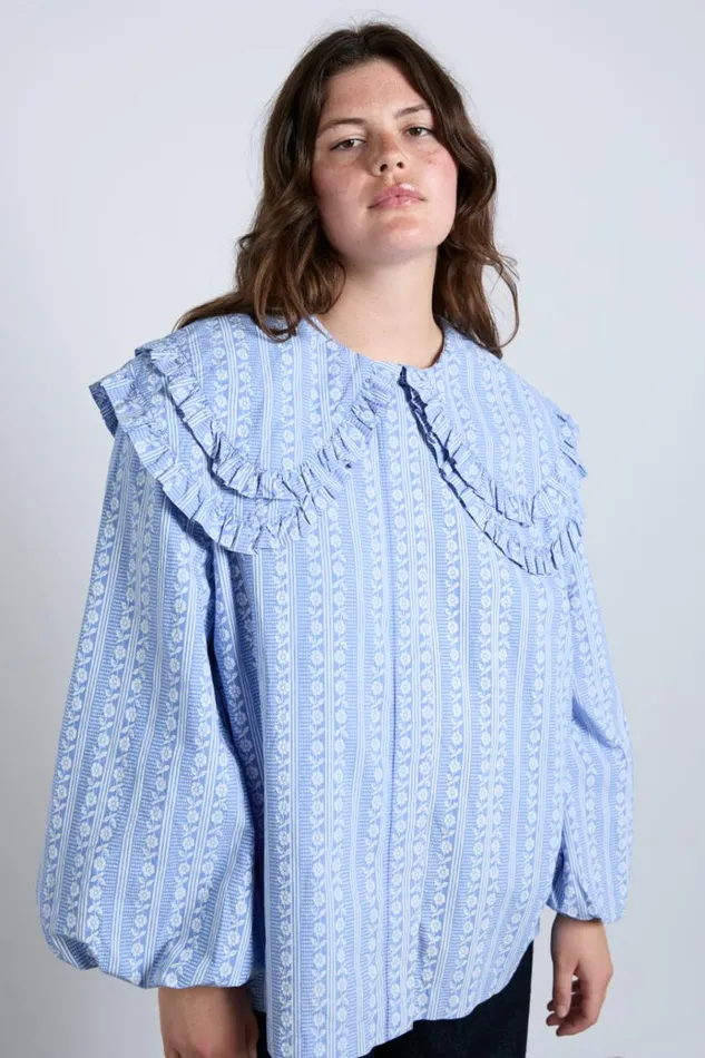 Women Tops Damson Madder Lois Double Collar Blouse 8211 Blue
