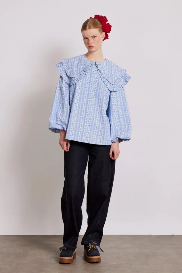 Women Tops Damson Madder Lois Double Collar Blouse 8211 Blue