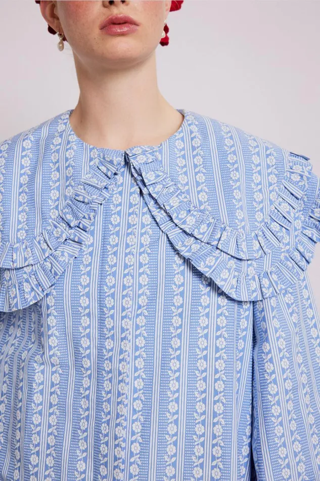 Women Tops Damson Madder Lois Double Collar Blouse 8211 Blue