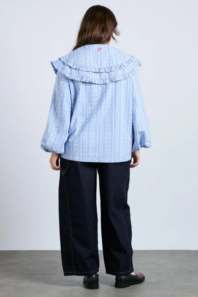 Women Tops Damson Madder Lois Double Collar Blouse 8211 Blue