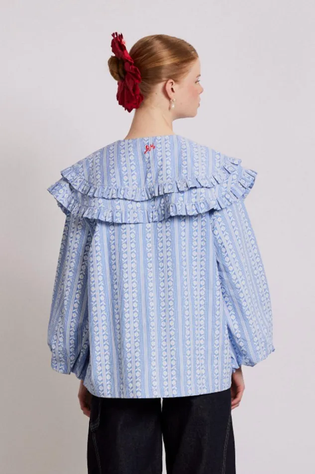 Women Tops Damson Madder Lois Double Collar Blouse 8211 Blue