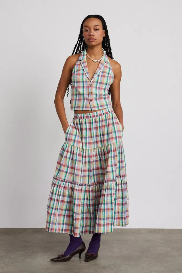 Women Tops Damson Madder Maya Waistcoat 8211 Picnic Check