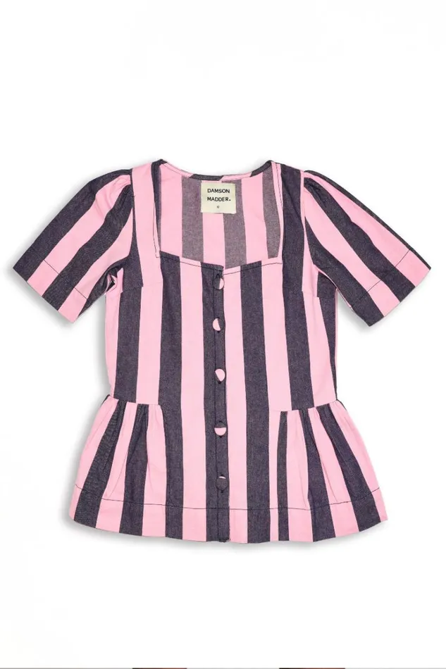 Women Tops Damson Madder Philly Peplum Blouse 8211 Pink Blue Stripe