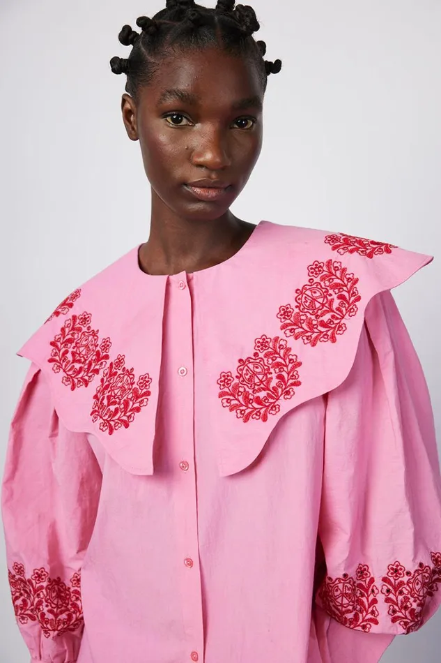 Women Tops Damson Madder Romeo Organic Cotton Broderie Blouse 8211 Pink