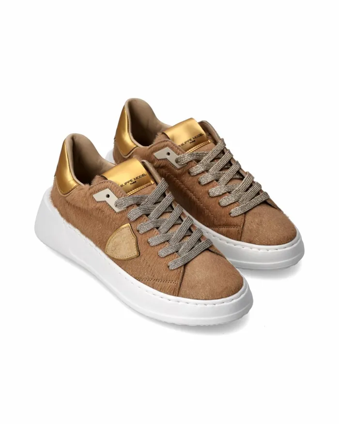 Women Tres Temple Sneakers Gold Shoes Philippe Model Paris Low