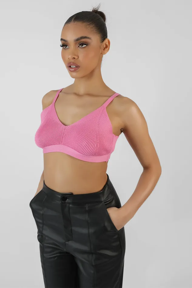 Women Triangle Knitted Bralet Pink Kaiia Pink Public Desire Knitwear
