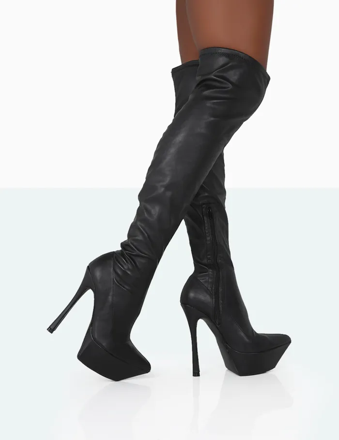 Women TRIXIE BLACK GRAIN PU Black Public Desire Long Boots