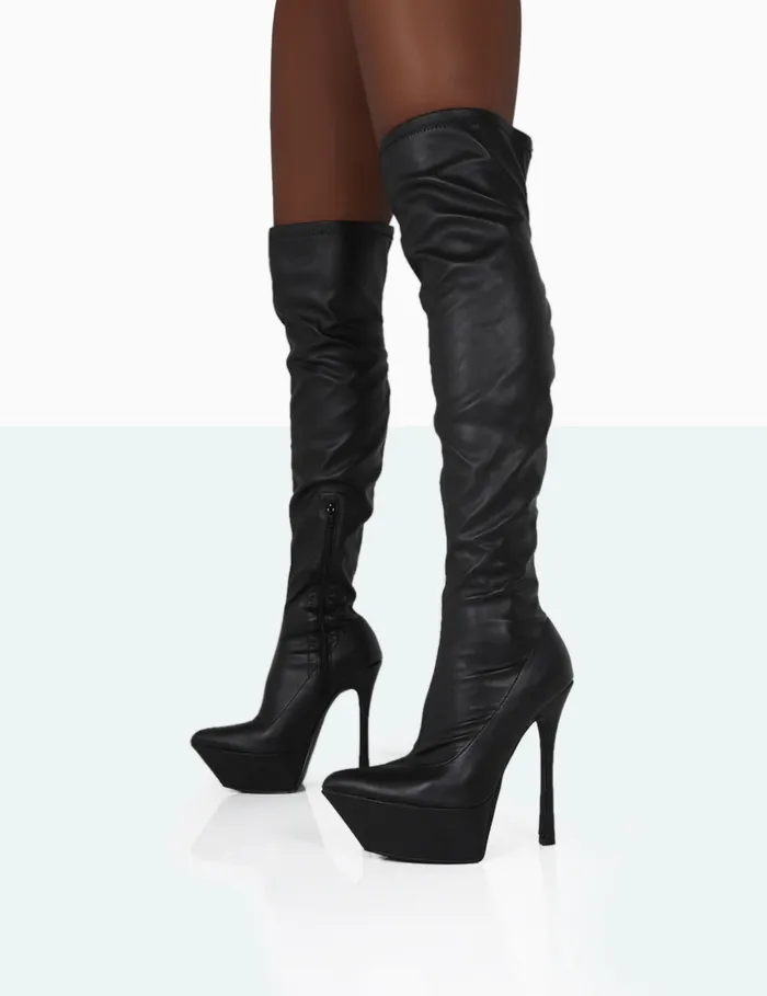 Women TRIXIE BLACK GRAIN PU Black Public Desire Long Boots