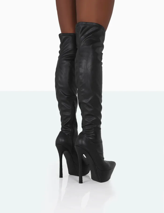 Women TRIXIE BLACK GRAIN PU Black Public Desire Long Boots