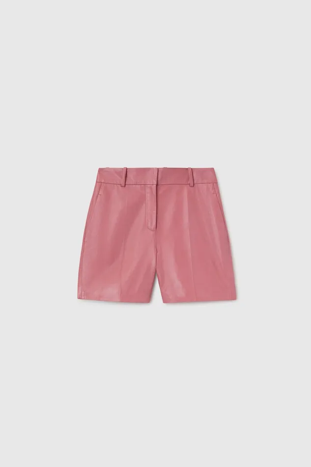 Women Trousers Ermanno Scervino Designer Pink Leather Shorts With Belt Loops 8211 Ermanno Scervino Pink Women Trousers Ermanno Scervino Designer Pink Leather Shorts With Belt Loops 8211 Ermanno Scervino Pink