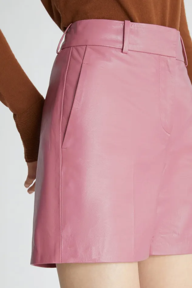 Women Trousers Ermanno Scervino Designer Pink Leather Shorts With Belt Loops 8211 Ermanno Scervino Pink