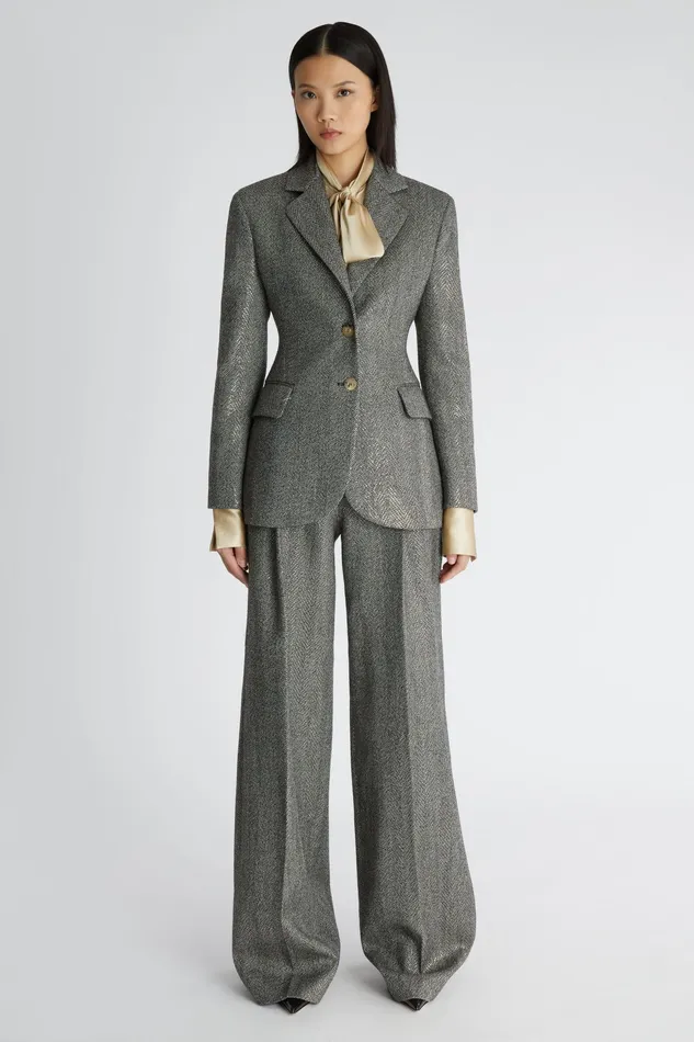 Women Trousers Ermanno Scervino Herringbone Pattern Bootcut Pants In Grey 8211 Ermanno Scervino Greyblack