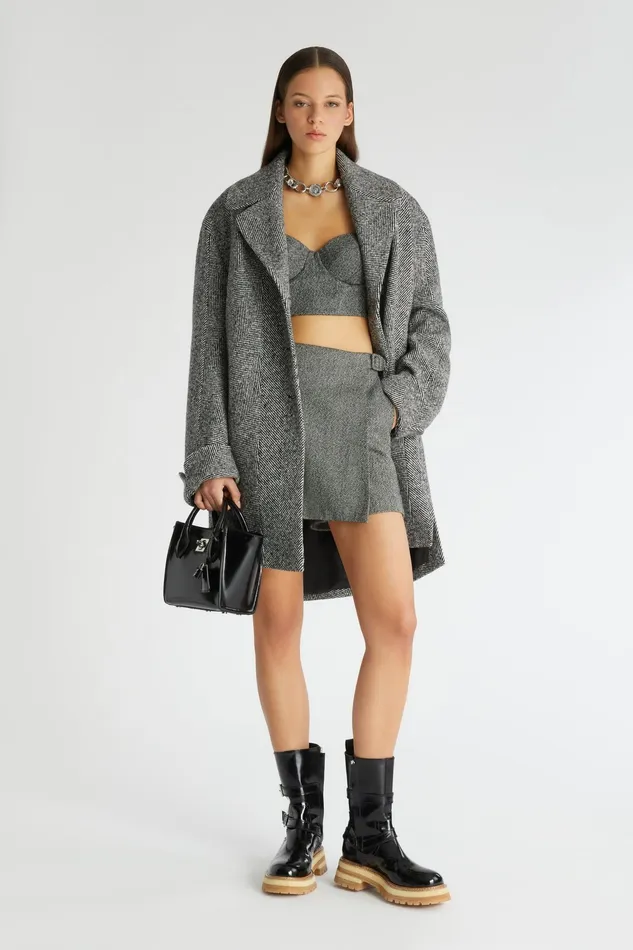 Women Trousers Ermanno Scervino Mini Grey Skirt Pants With Herringbone Pattern 8211 Ermanno Scervino Greyblack