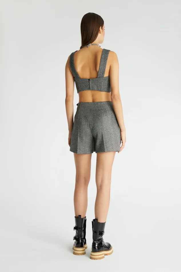 Women Trousers Ermanno Scervino Mini Grey Skirt Pants With Herringbone Pattern 8211 Ermanno Scervino Greyblack
