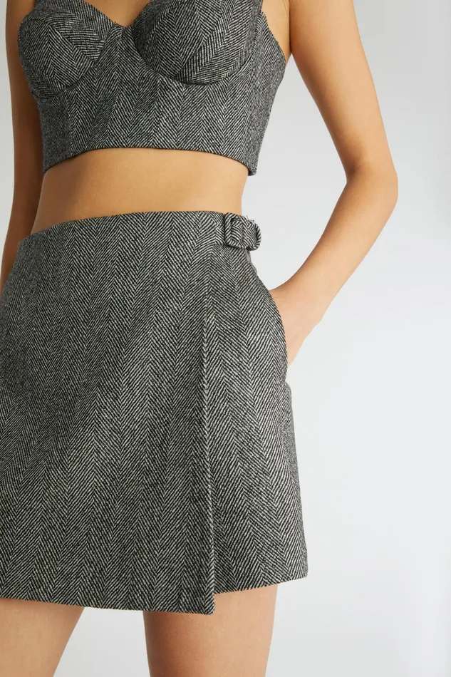 Women Trousers Ermanno Scervino Mini Grey Skirt Pants With Herringbone Pattern 8211 Ermanno Scervino Greyblack
