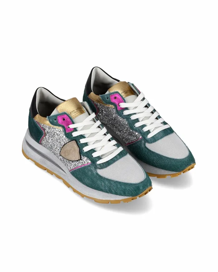 Women Trpx Sneakers GreenSilver Shoes Philippe Model Paris Casual