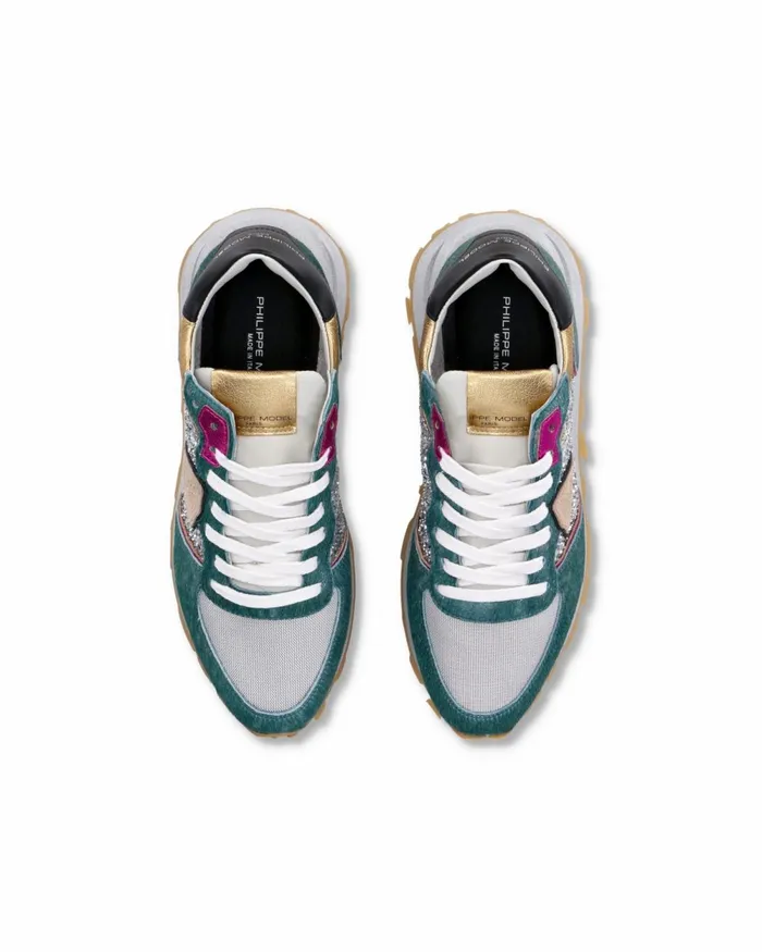 Women Trpx Sneakers GreenSilver Shoes Philippe Model Paris Casual