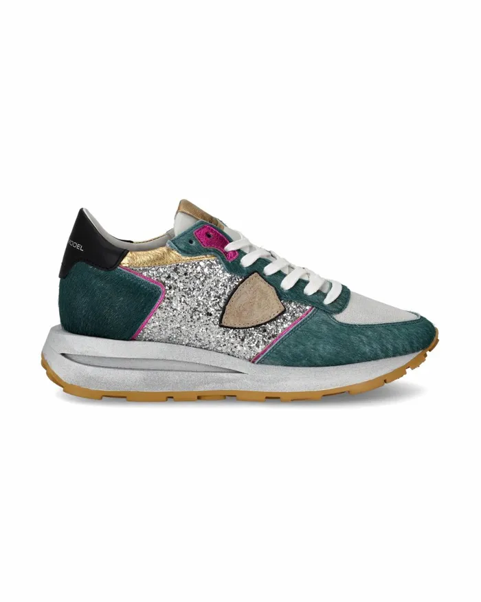 Women Trpx Sneakers GreenSilver Shoes Philippe Model Paris Casual
