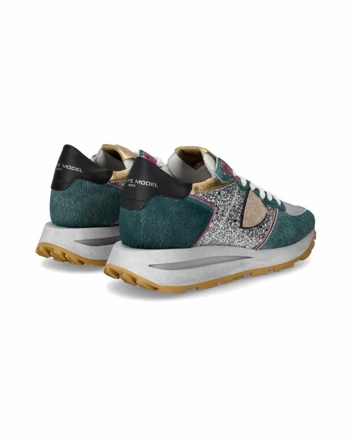 Women Trpx Sneakers GreenSilver Shoes Philippe Model Paris Casual