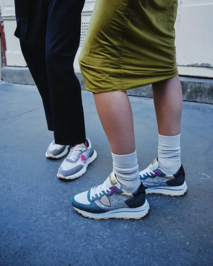 Women Trpx Sneakers GreenSilver Shoes Philippe Model Paris Casual