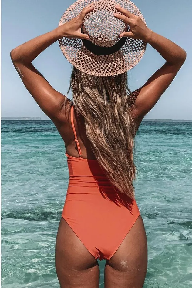 Women Tummy Control Swimsuits Cupshe Bright Day Shirring One Piece Swimsuit Orange