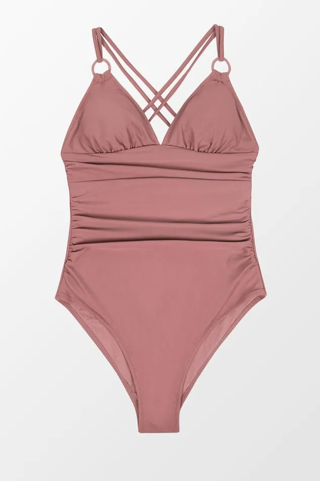 Women Tummy Control Swimsuits Cupshe Carter Oring Crisscross One Piece Swimsuit Mauve